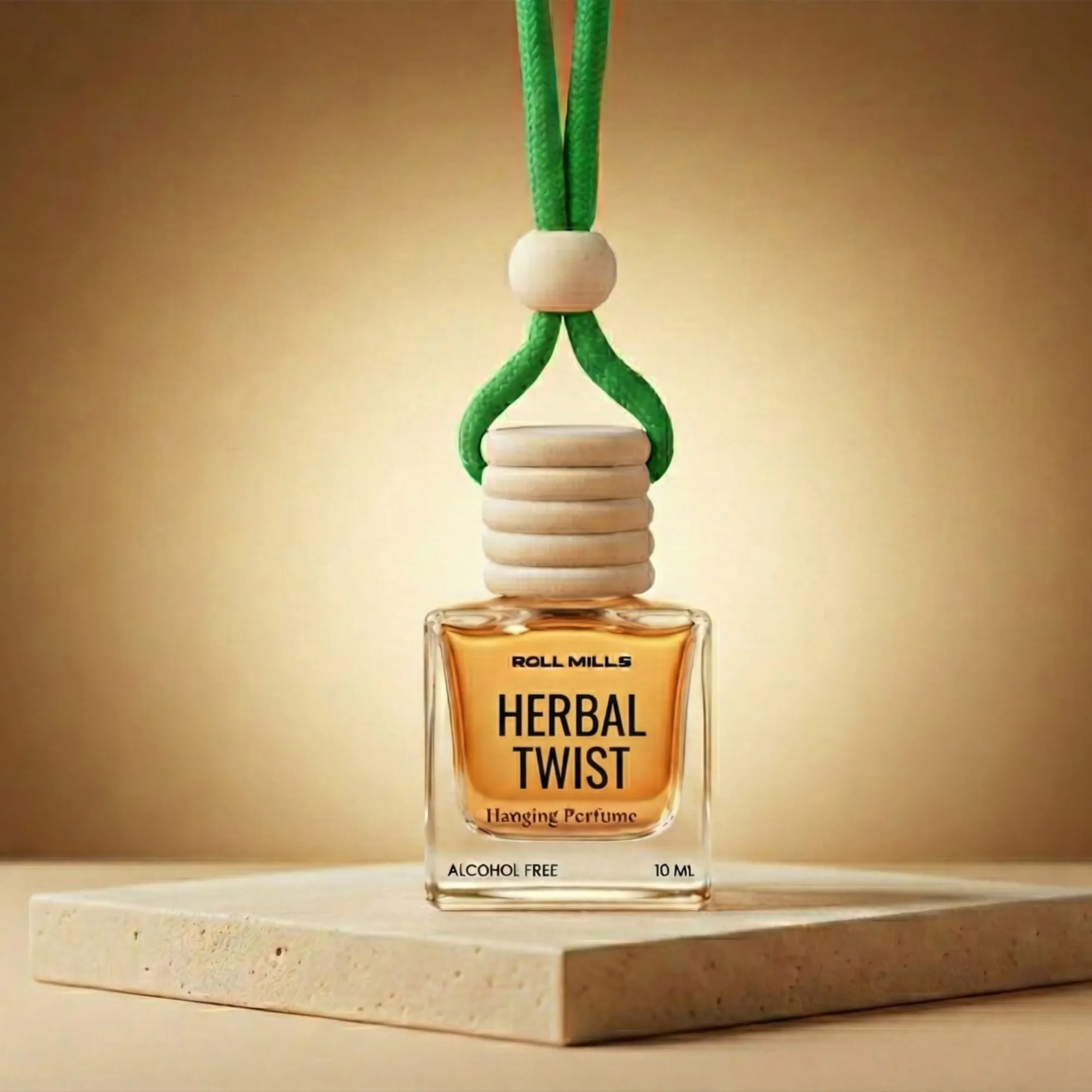 Premium Herbal Twist Hanging Car Perfume by Roll Mills – Alcohol-Free, Long-Lasting Natural Herbal Aroma Diffuser (10ml)