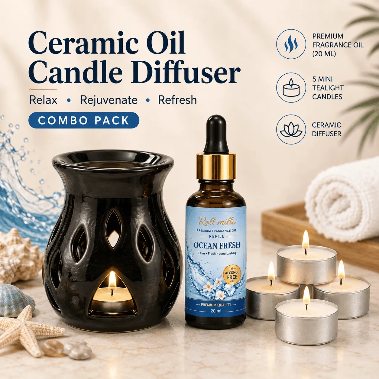 ocean oil diffuser, ceramic diffuser, aqua fragrance oil