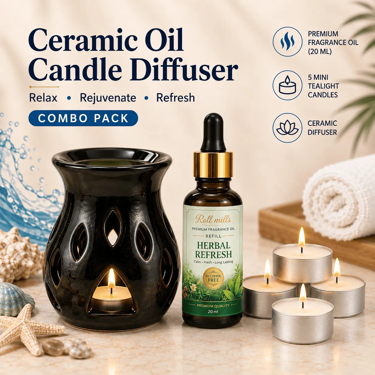 herbal oil diffuser, ceramic diffuser, herbal fragrance oil
