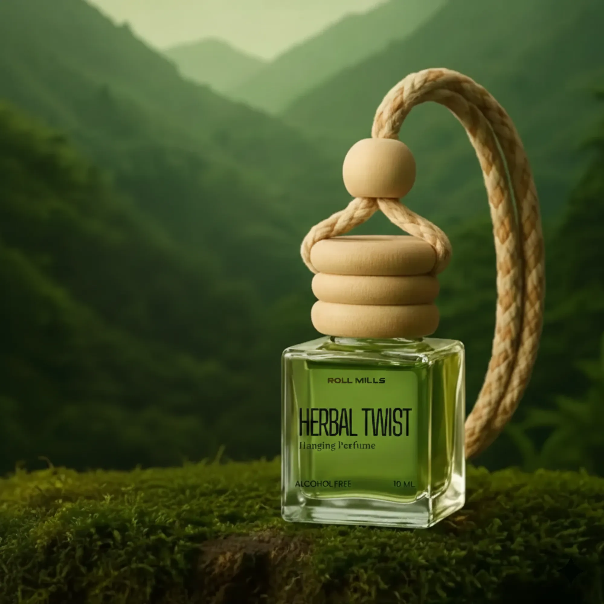 Premium Herbal Twist Hanging Car Perfume by Roll Mills – Alcohol-Free, Long-Lasting Natural Herbal Aroma Diffuser (10ml)