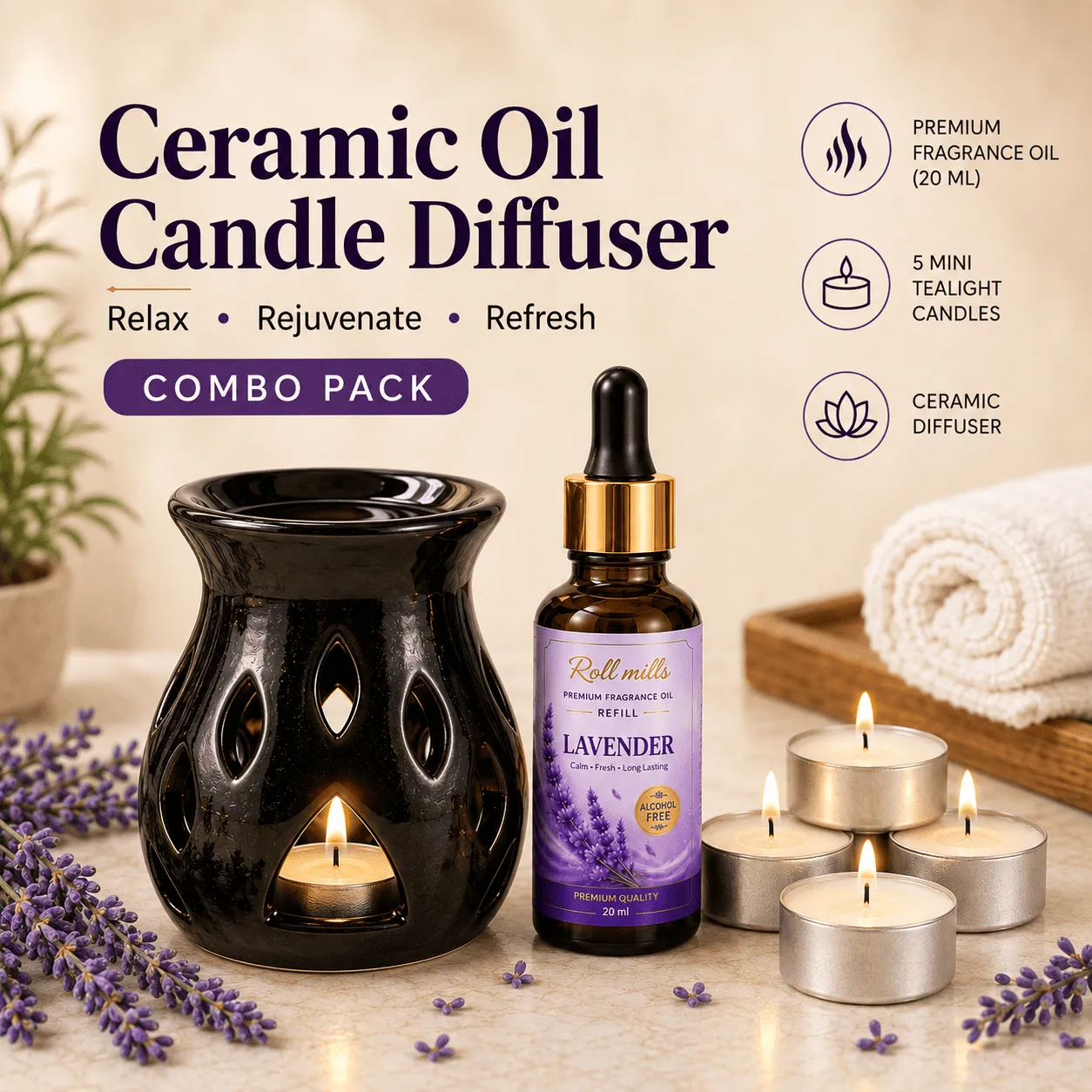 lavender oil diffuser, ceramic diffuser, lavender aroma oil