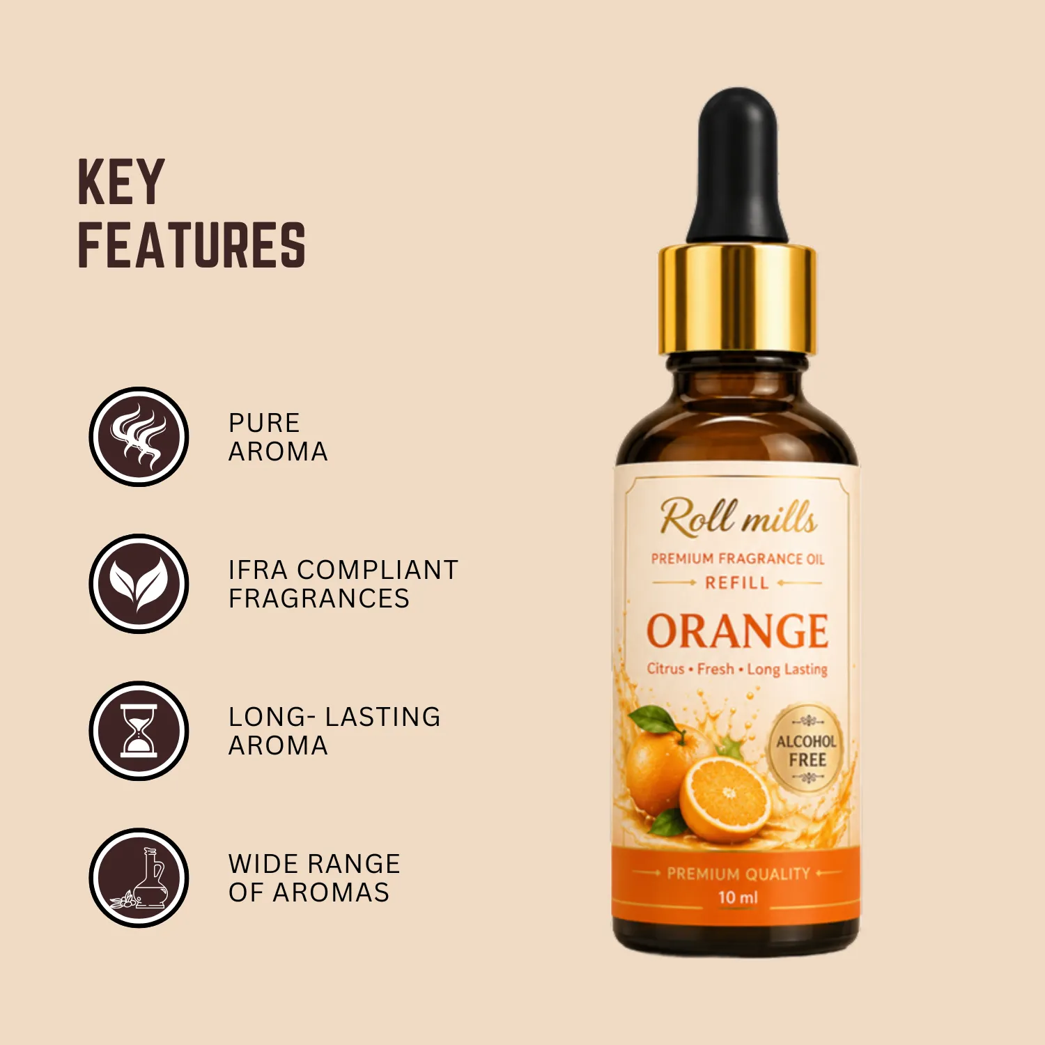 orange fragrance oil, alcohol free citrus, roll mills refiller