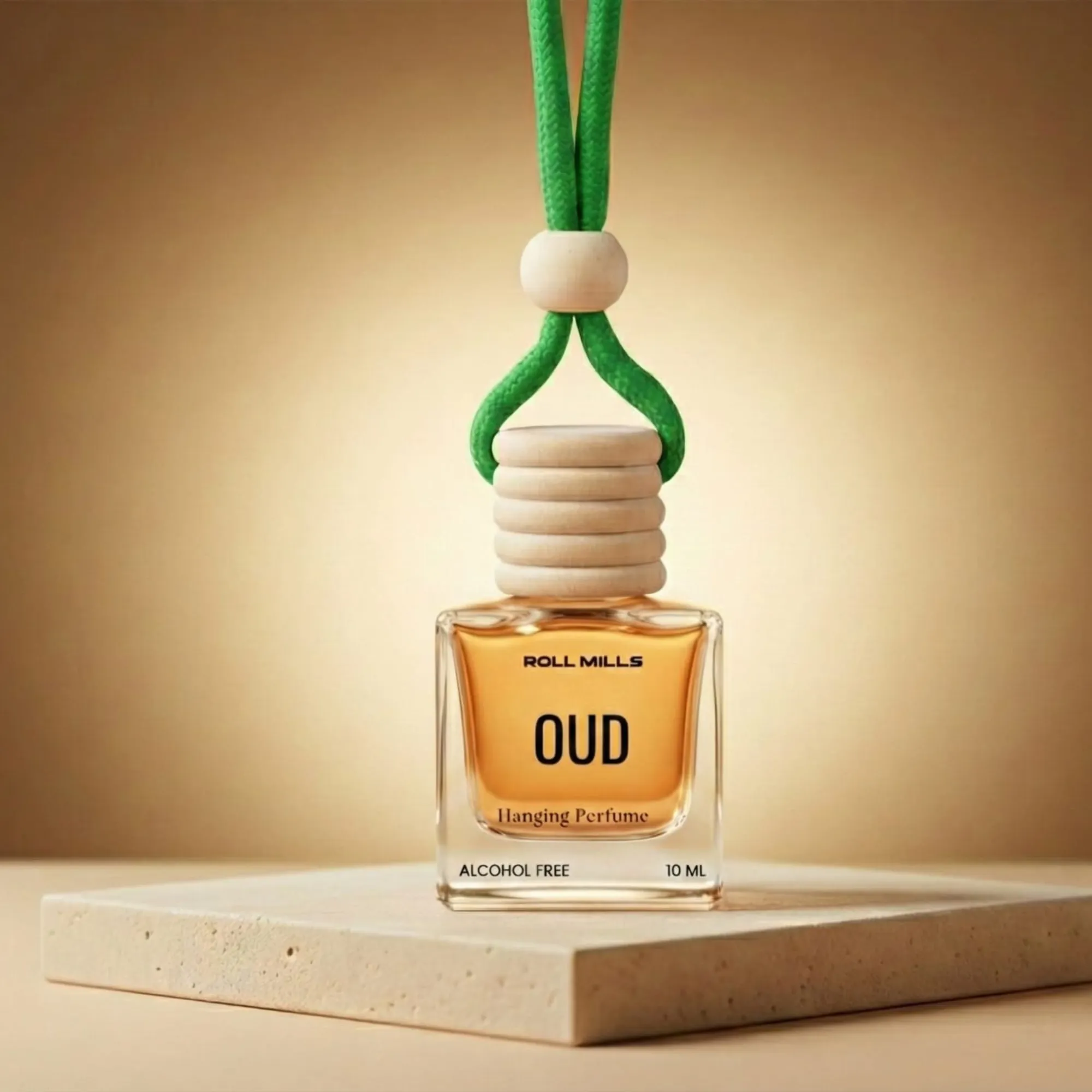 Roll Mills 10ml Alcohol-Free OUD Hanging Car Perfume – Premium Wooden Cap Diffuser | Long-Lasting Aroma