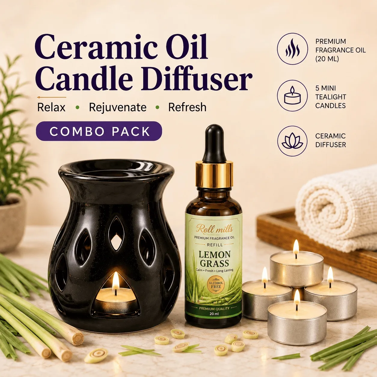 lemongrass oil diffuser, ceramic diffuser, lemongrass oil