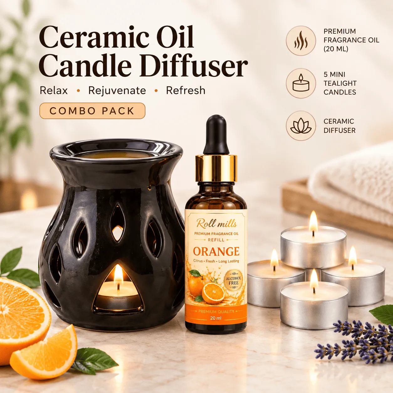 orange oil diffuser, ceramic diffuser, orange fragrance oil