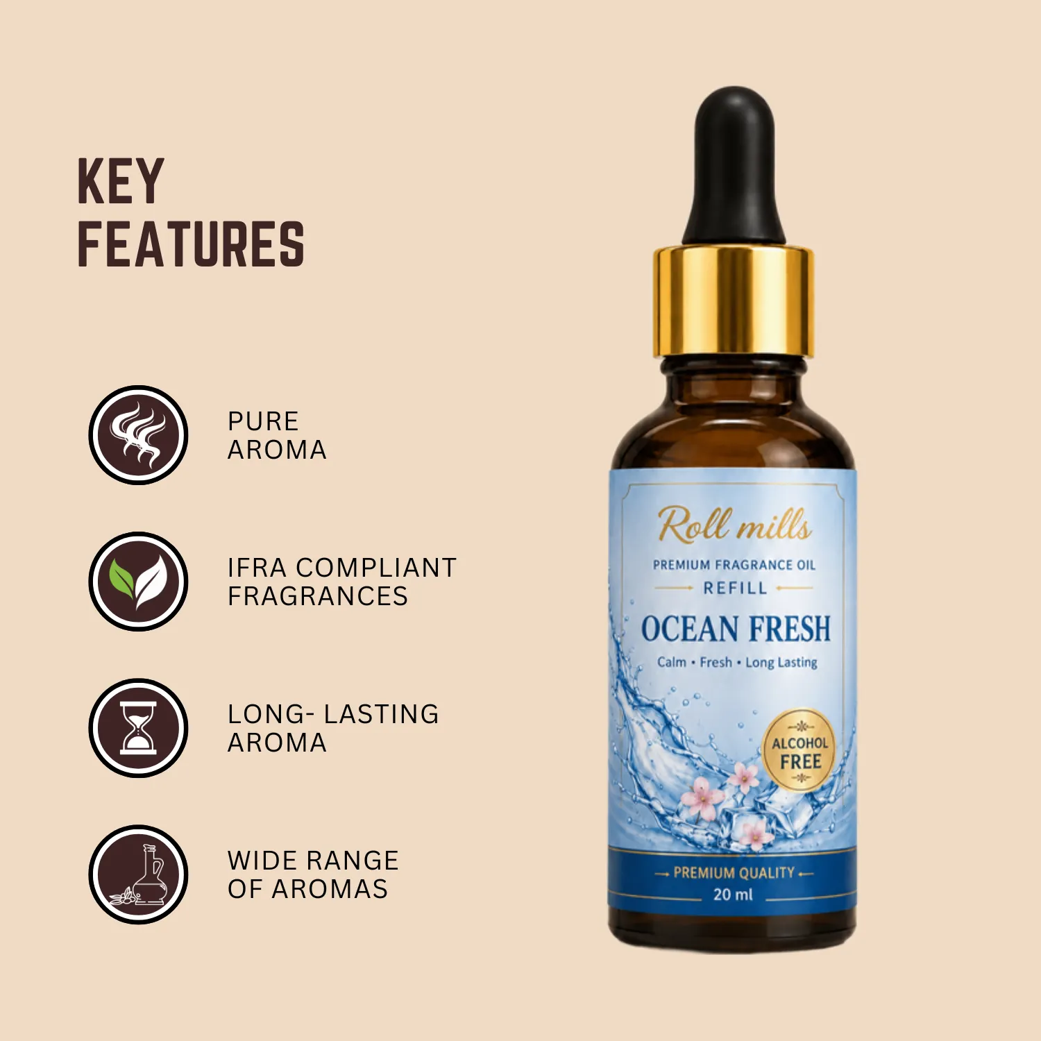 ocean aqua fragrance oil, alcohol free aquatic, roll mills refiller