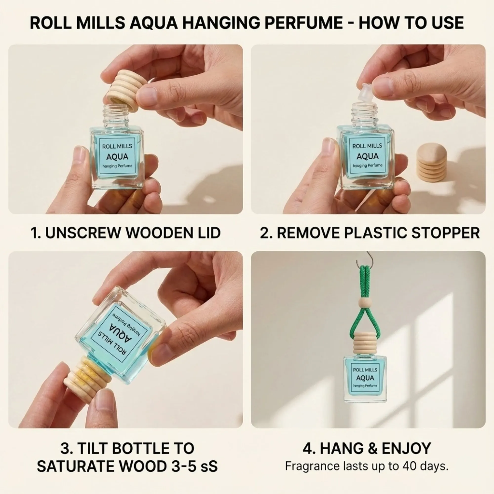Aqua Premium Alcohol-Free Hanging Perfume – 10ml Fresh Ocean Breeze Aroma Diffuser | Roll Mills 10 ml + 10 ml Refiller 