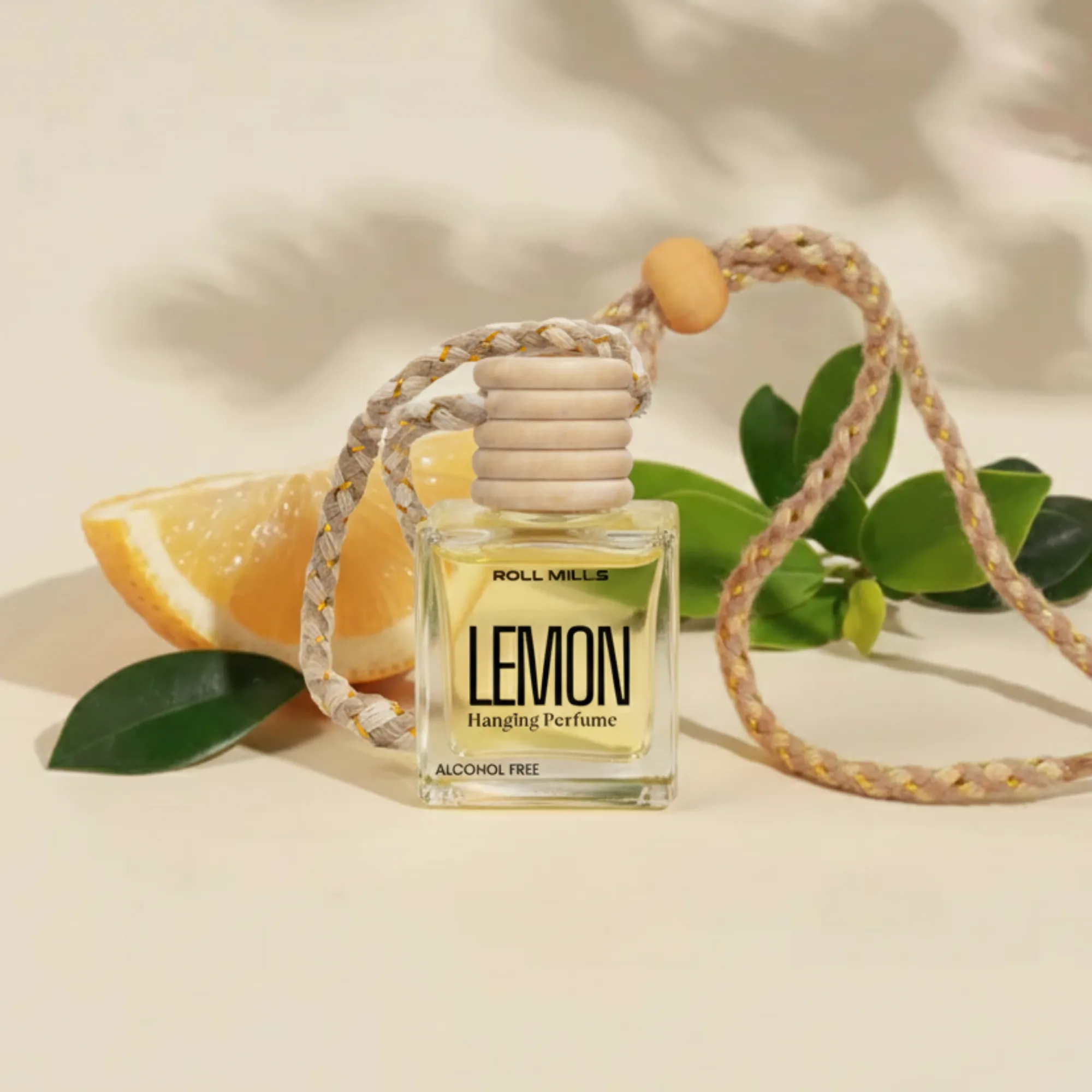 Roll Mills Alcohol-Free Lemon Hanging Car Perfume – 10ml Long-Lasting Citrus Fresh Aroma Diffuser for Car, Home & Office