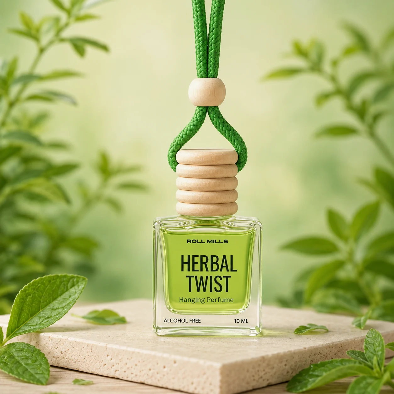 Premium Herbal Twist Hanging Car Perfume by Roll Mills – Alcohol-Free, Long-Lasting Natural Herbal Aroma Diffuser (10ml)