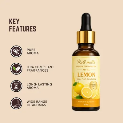 Roll Mills Lemon Fragrance Oil Refiller – Fresh Alcohol-Free Aroma