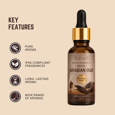 Roll Mills Arabian Oud Fragrance Oil Refiller – Premium Alcohol-Free Aroma 20 ML 