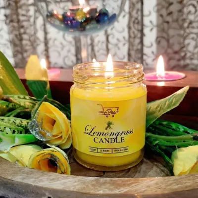 Lemongrass Scented Jar Candle – Refreshing Citrus Aroma in Decorative Glass Container | Roll Mills 