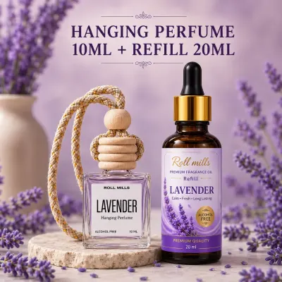 Lavender Fresh Premium Hanging Perfume 10ml – Calming Lavender Aroma Diffuser 10 ml + 20 ml Refiller 